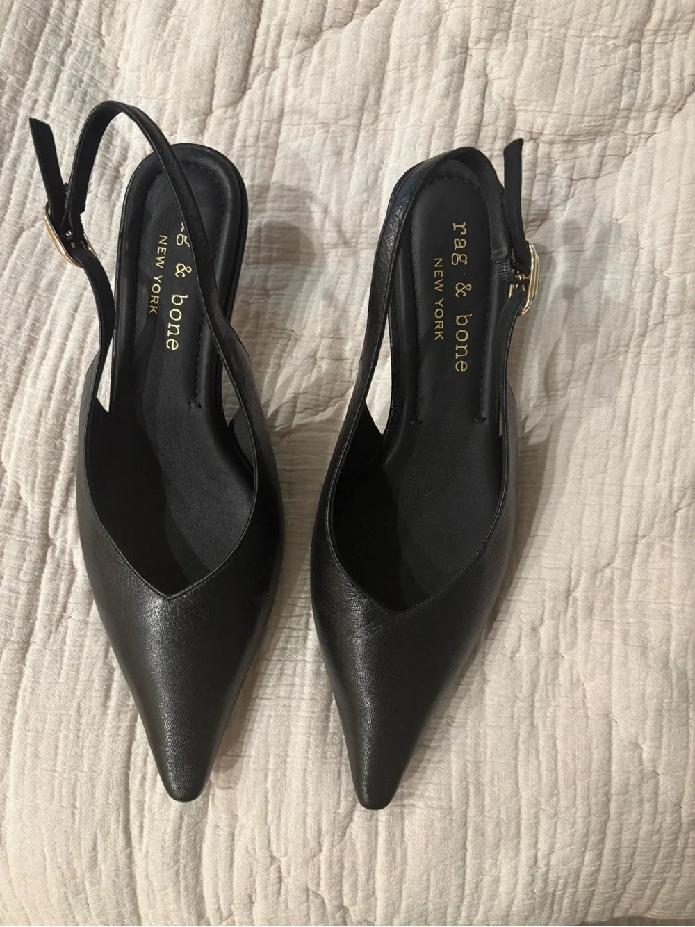 rag & bone Black Pointed Toe Leather Slingback Pumps